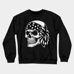 American Skull Horror Stars and Stripes Bandana Flag Crewneck Sweatshirt